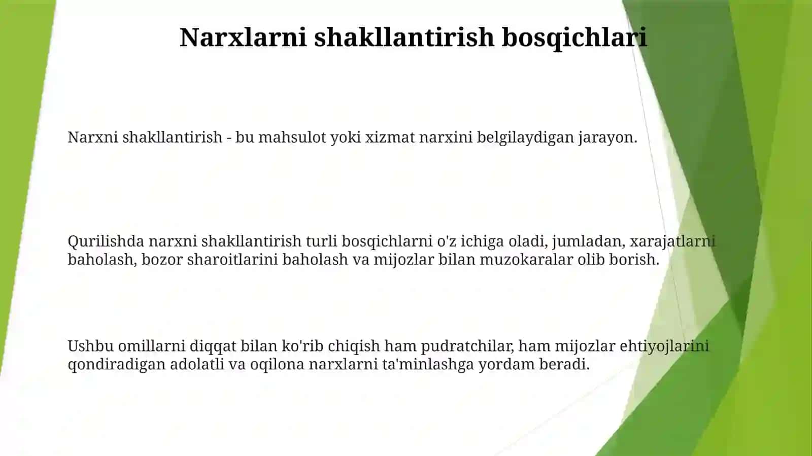 Kapital Qurilishda Bahoni Shaklantining 2