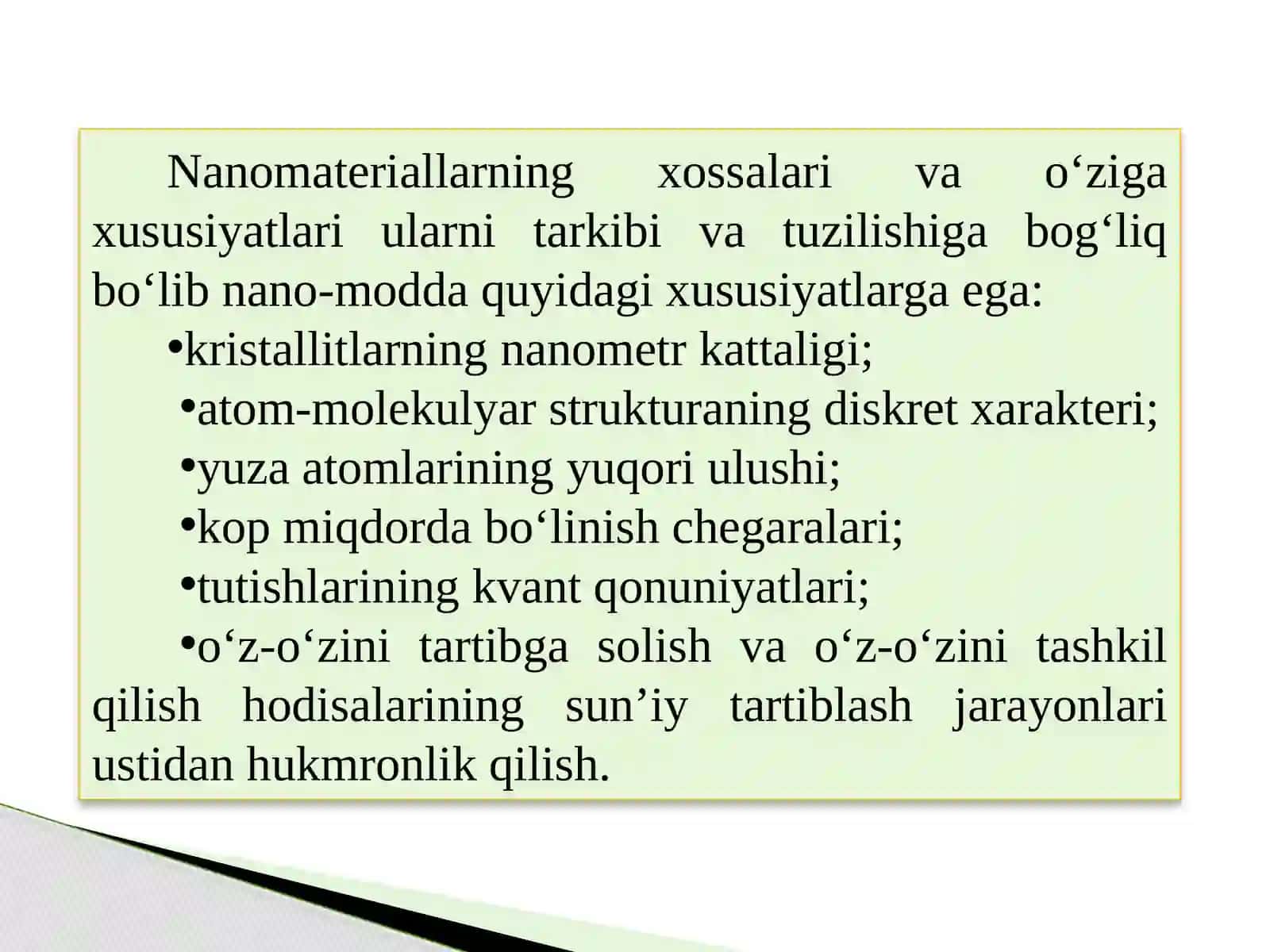 Nanomateriallarning xossalari va o‘ziga xususiyatlari 2