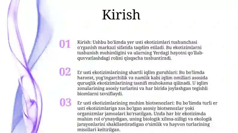 Yer Sharida Quruqlik Ekosistemalari Shartli Iqlimiy Guruhlari Va Ularni Muhim Biotsenozlari 2