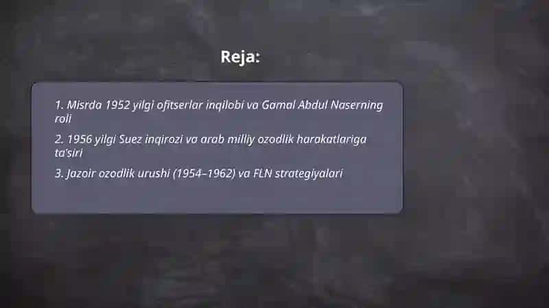 Arab davlatlarida milliy ozodlik harakatlari(1946-1969) 2