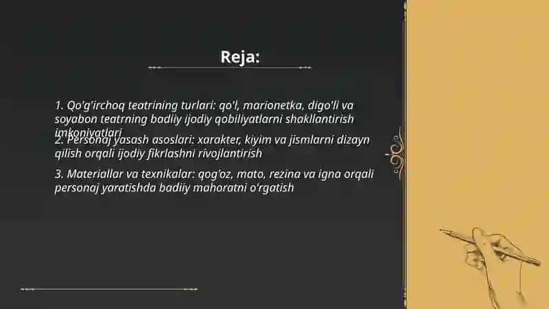 Qo'g'irchoq teatrining turlari va personajlari yasash orqali badiiy ijodiy qobiliyatlarini shakllantirish mazmuni 2