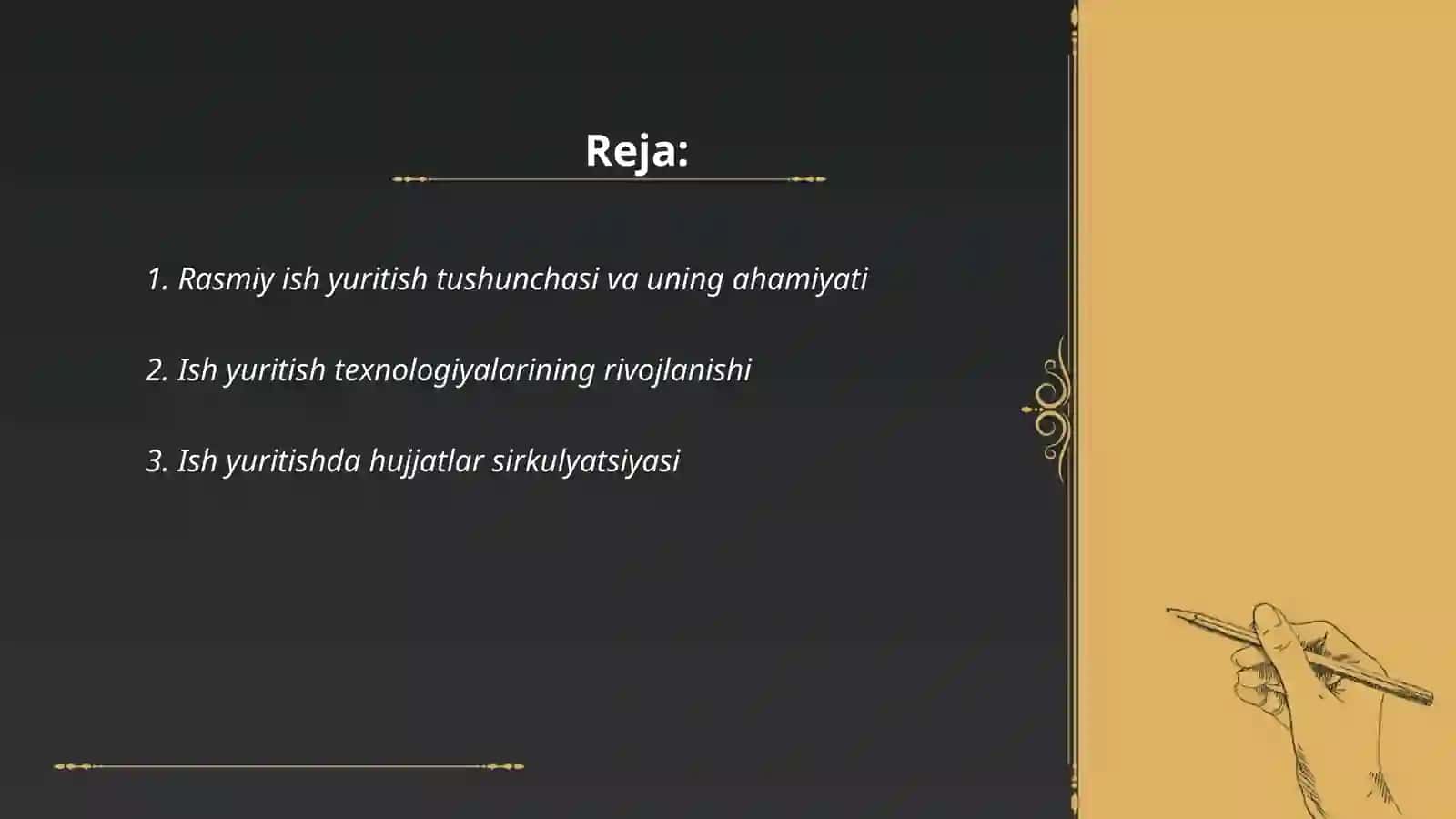 Shahsiy ish qogʻozlari uslubi, muassasalarda ish yuritishni tashkil etish tehnalogiyalari 2