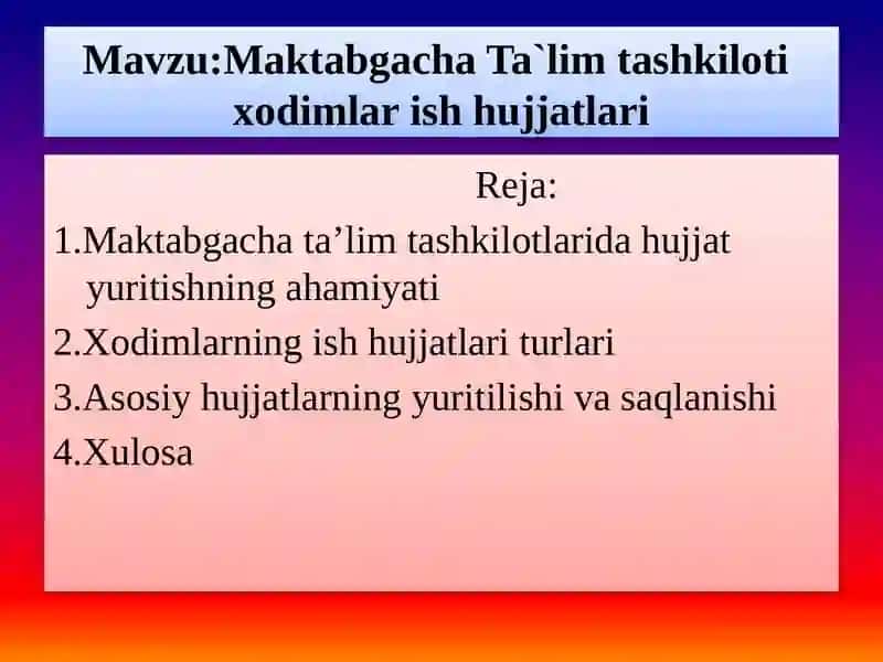 Maktabgacha Ta`lim tashkiloti  xodimlar ish hujjatlari 2
