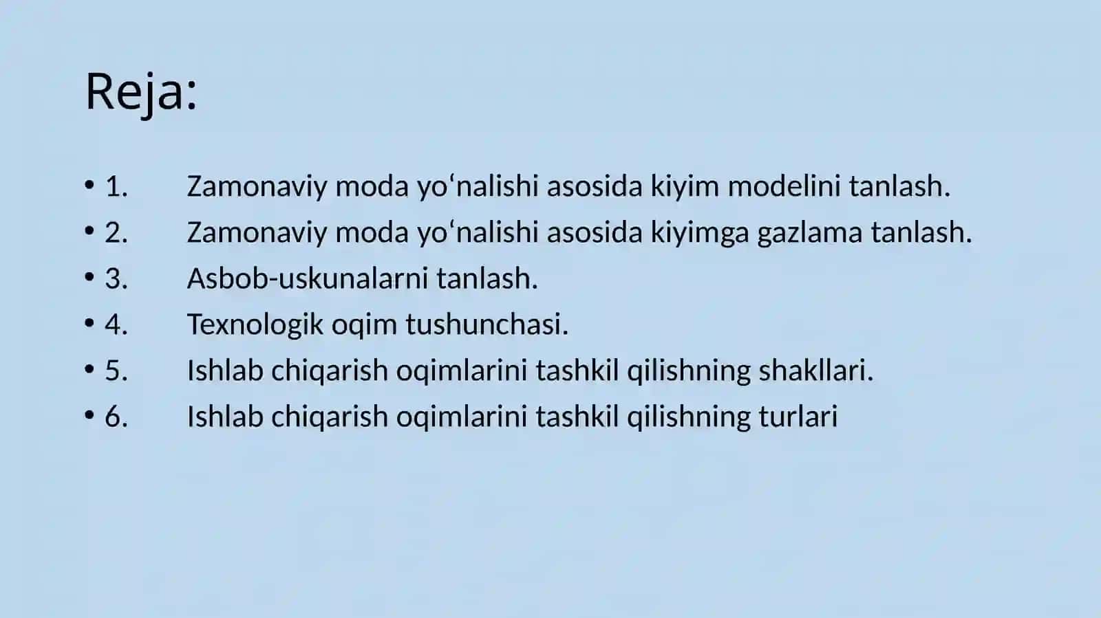 TEXNOLOGIK JARAYONDAGI BUYUM MODELINI, GAZLAMASINI,ASBOB - USKUNALARINI TANLASHISHLAB CHIQARISH OQIM SHAKL VA TURINI TANLASH 2