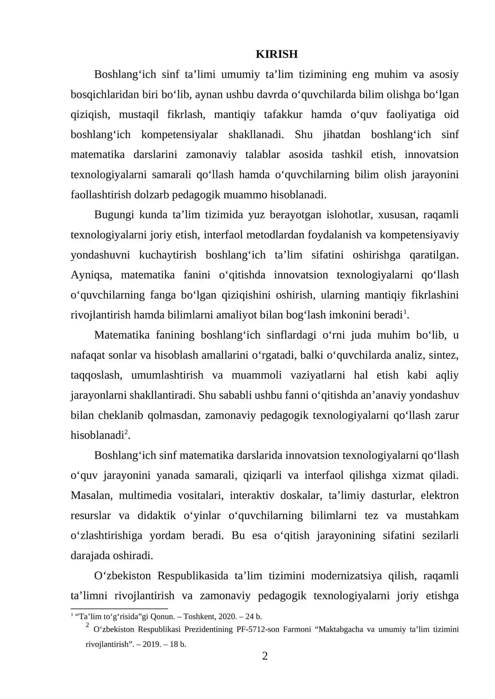 Boshlang’ich sinf matematika darslarida innovatsion texnologiyalarni qo'llash usul vositalaridan unumli foydalanish 2