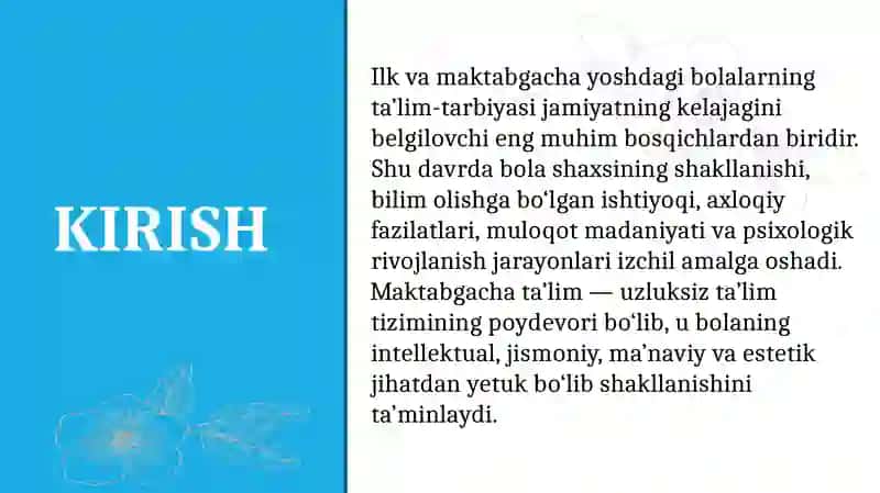 ILK VA MAKTABGACHA YOSHDAGI BOLALARNING TA’LIM-TARBIYASI 2
