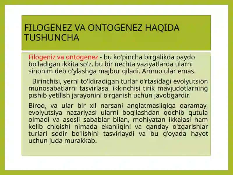 Filogeniz va ontogenez haqida 2