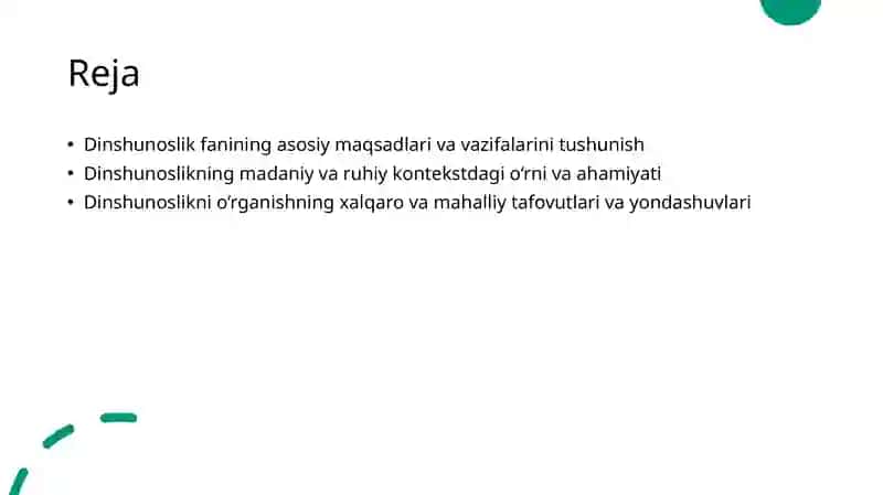 Dinshunoslik fani predmeti, maqsadi, vazifalari 2
