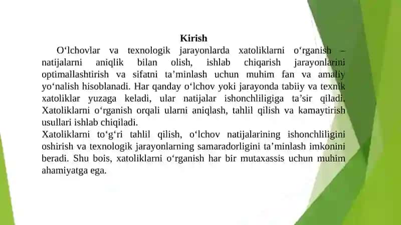 O'lchash xatoliklari turi va kamaytirish usullari 2