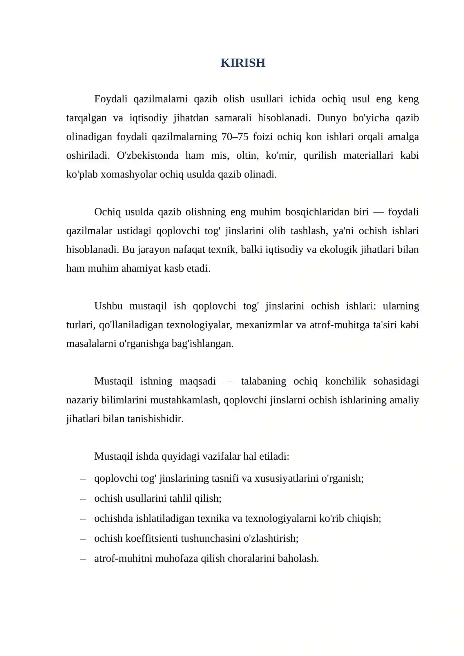 FOYDALI QAZILMALARNI OCHIQ USULDA QAZIB OLISHDA QOPLOVCHI TOG' JINSLARINI OCHISH ISHLARI 2
