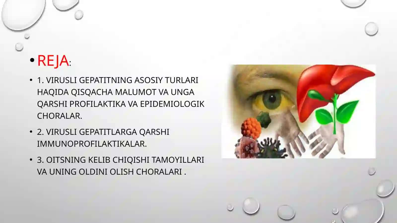 Virusli gepatitlar va Orttirilgan Immun Tanqisligi Sindromi (OITS) kasalliklar epidemiologiyasi va profilaktikasi. Virusli gepatitlarning immunoprofilaktikasi. 2