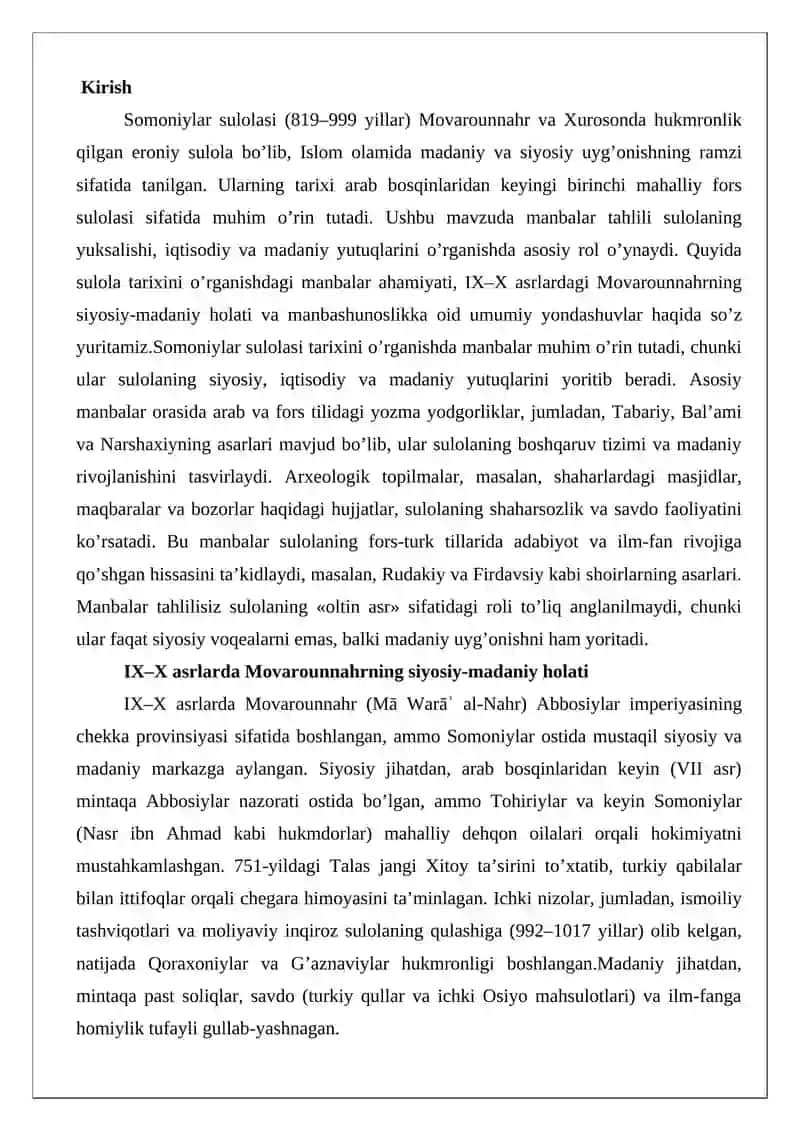 Somoniylar sulolasi tarixiga oid manbalar tahlili 2
