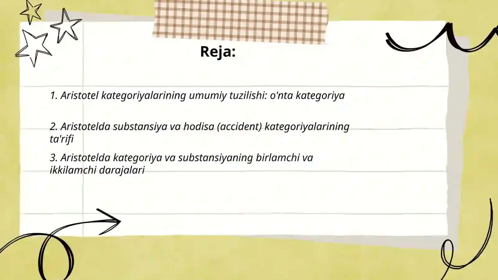 Aristotel, Forobiy va Kant ontologiyasida kategoriyalarning tasnifi 2