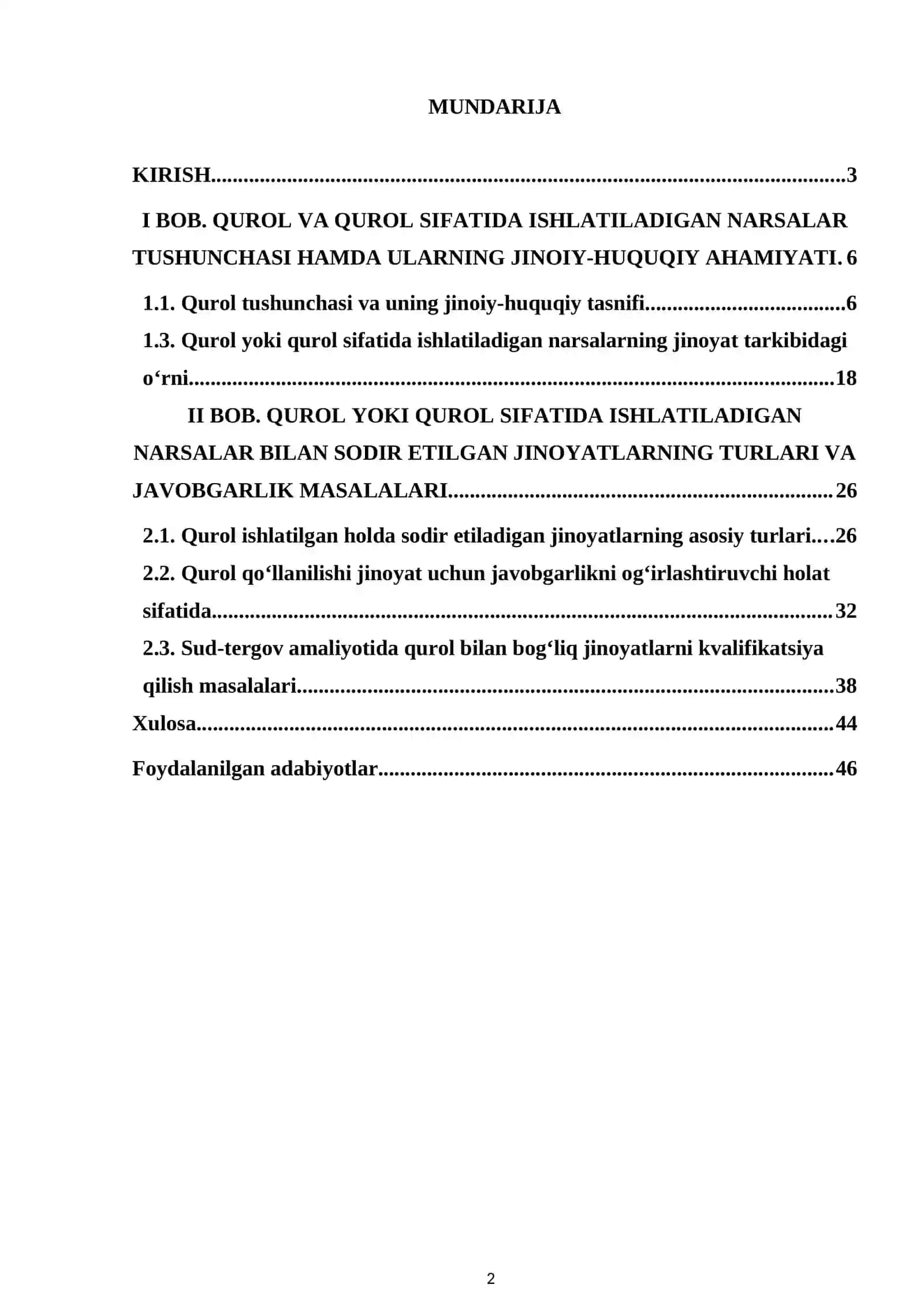 Qurol yoki qurol sifatida ishlatiladigan narsalar yordamida sodir etilgan jinoyatlarning jinoiy-huquqiy xususiyatlari 2