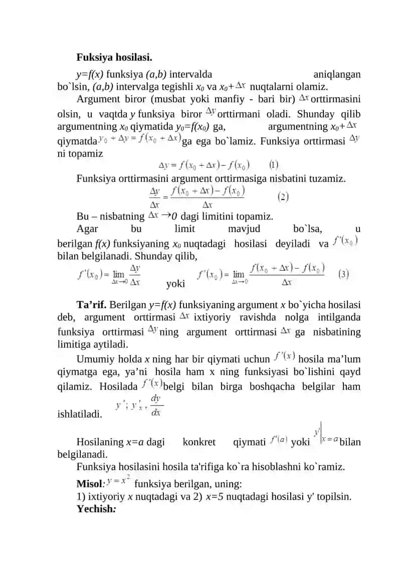 Funksiya hosilasi 2