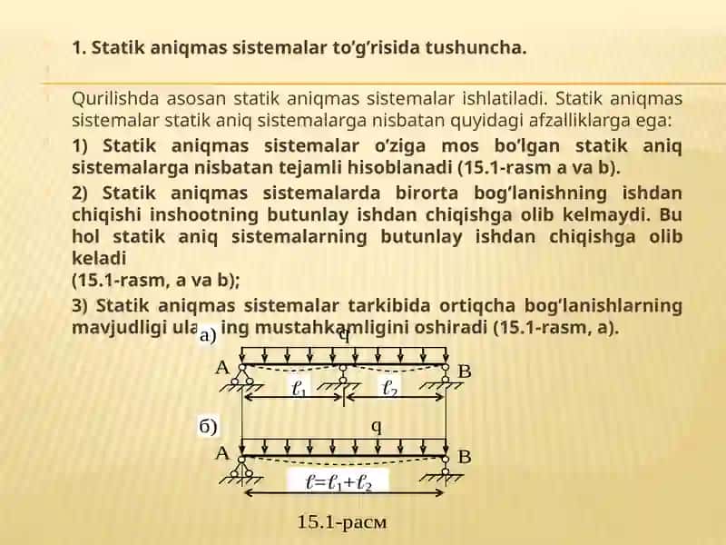 STАTIK АNIQMАS SISTEMАLАR TO’G’RISIDA TUSHUNCHA. STАTIK NOАNIQ RАMАLАRNI KUCHLАR USULI BILАN HISОBLАSH 2