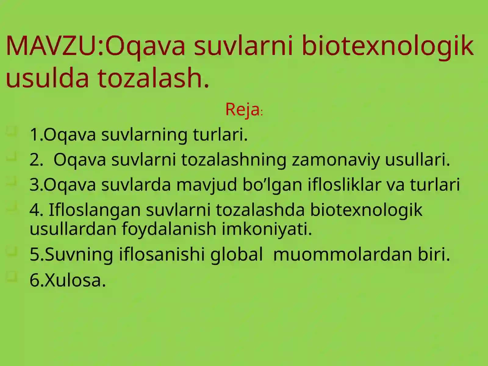 Oqava suvlarni biotexnologik usulda tozalash 2