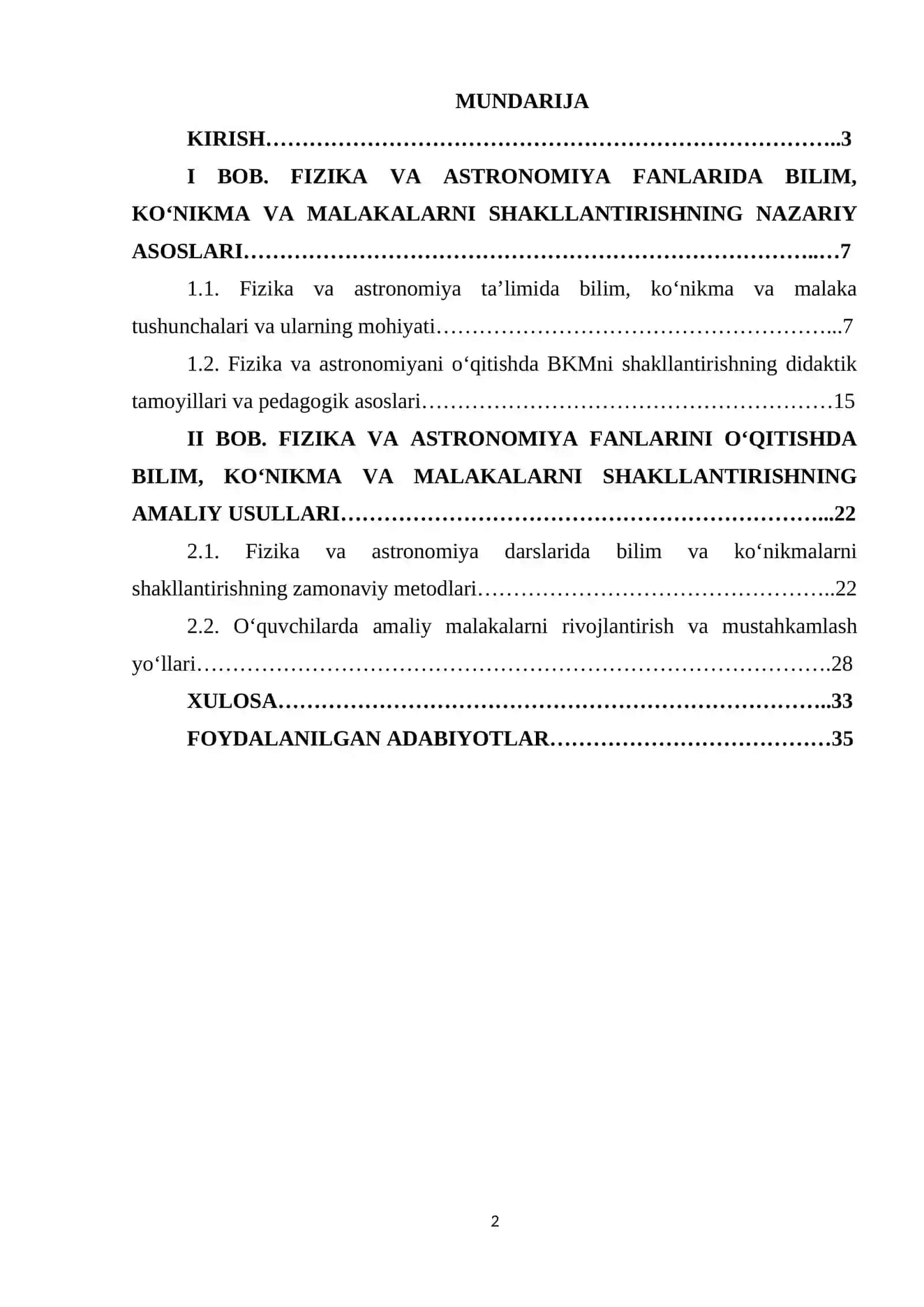 "FIZIKA VA ASTRONOMIYA ÒQITISH METODIKASI" FANIDAN 2