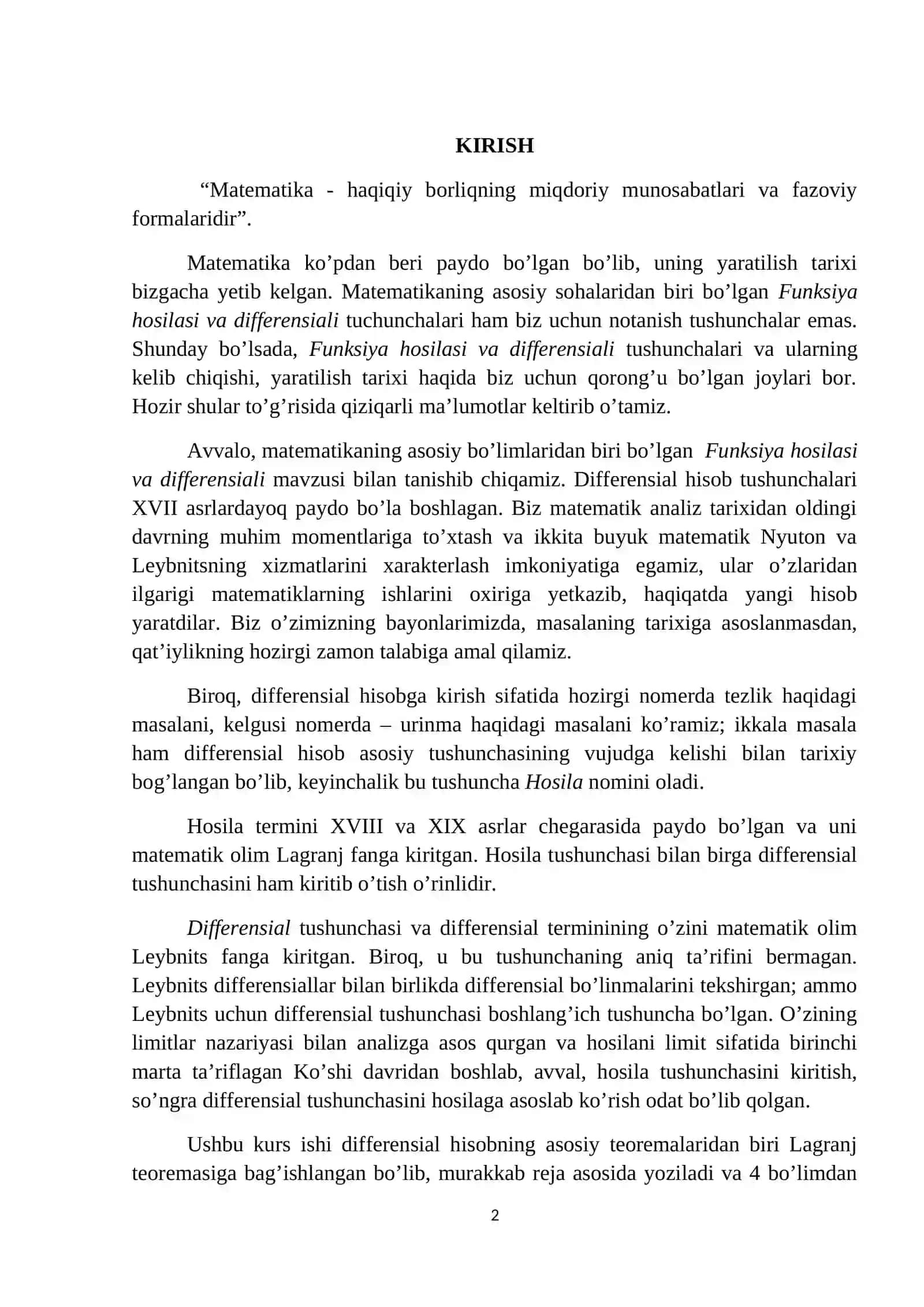 LAGRANJ TEOREMASI VA UNING TATBIQLARI 2