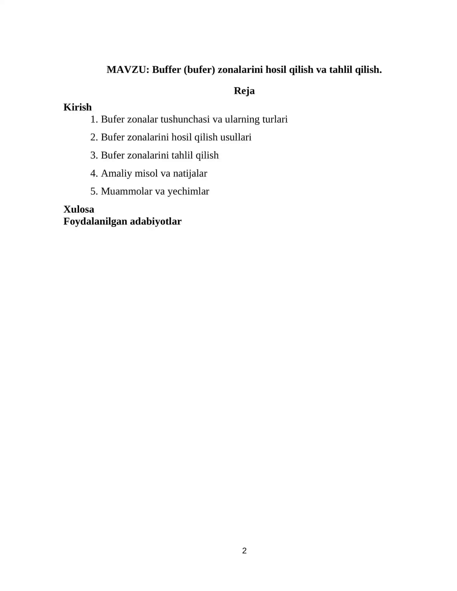 Buffer (bufer) zonalarini hosil qilish va tahlil qilish 2