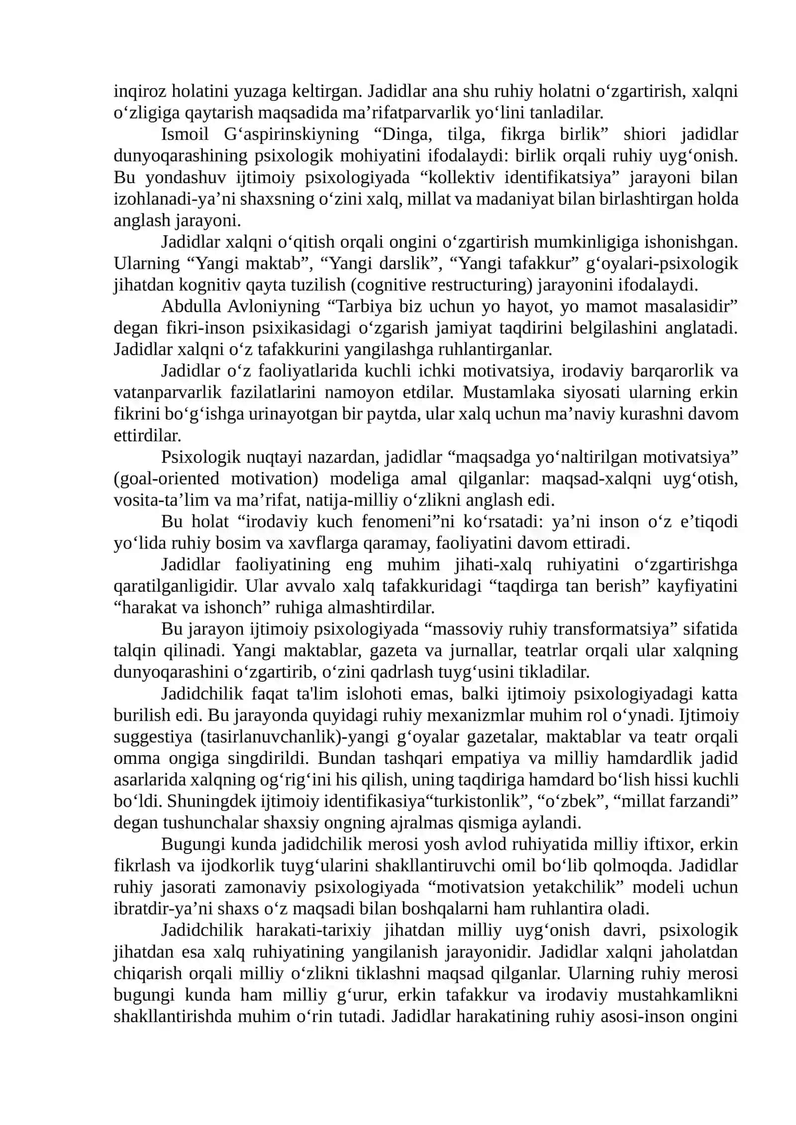 JADIDLAR HARAKATINING RUHIY OMILLARI. MILLIY UYG‘ONISH PSIXOLOGIYASI 2
