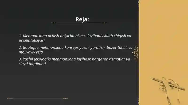 Mehmonxona xizmatlarini ko‘rsatuvchi sub’ektlar faoliyatini tashkil etish 2