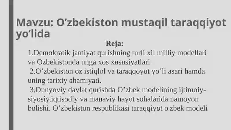 O’zbekiston Mustaqil Taraqqiyoti 2