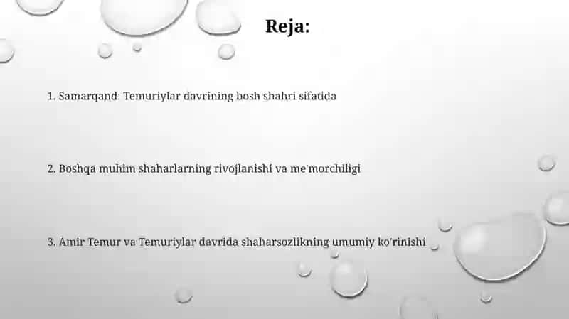 Amir Temur va Temuriylar davridagi shaharsozlik taraqiyoti 2