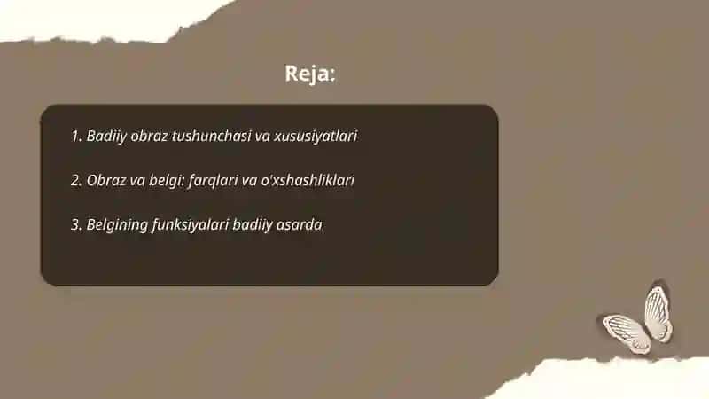 Badiiy obraz. Obraz va belgi 2