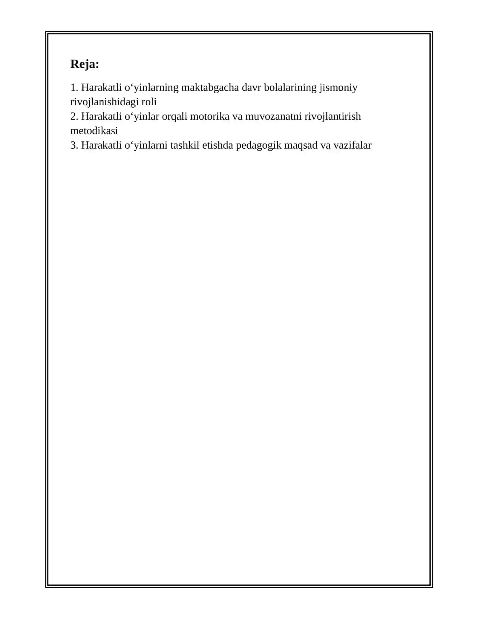 MAKTABGACHA TAʼLIMDA HARAKATLI OʻYINLAR REFERAT 2