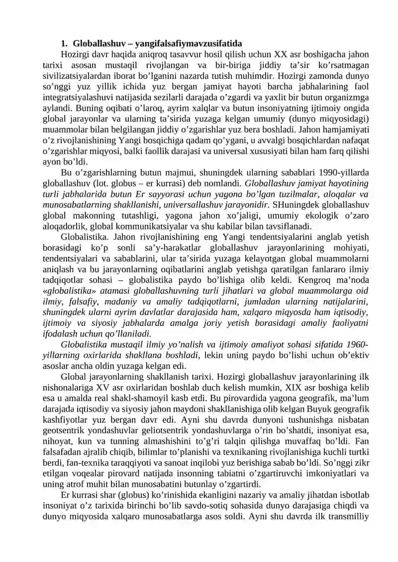 Globallashuv, globalistika va barqaror taraqqiyot tushunchalarining o'zaro aloqasi va farqi 2