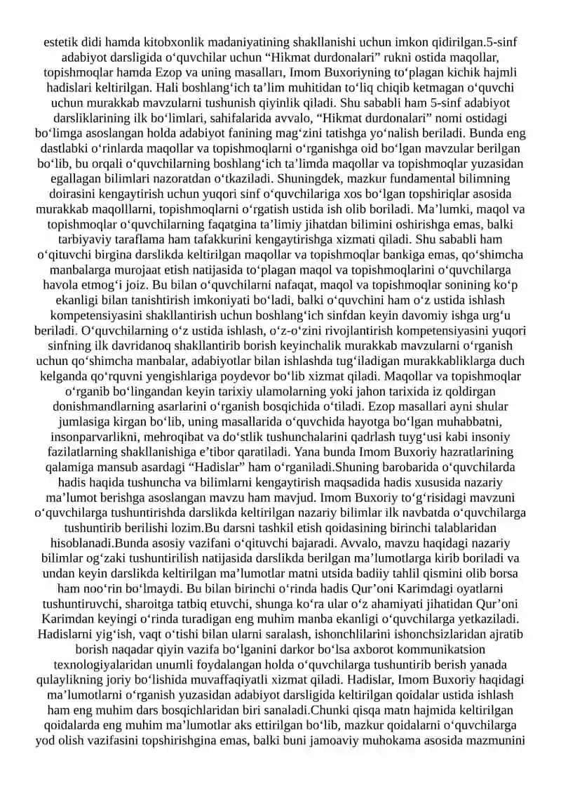5-SINF O‘QUVCHILARINI “HIKMAT DURDONALARI” BILAN TANISHTIRISH 2