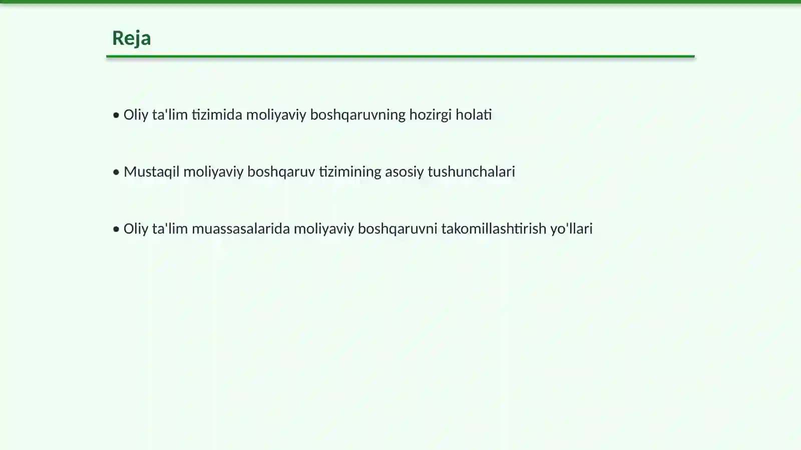 Oliy ta'lim tizimida mustaqil moliyaviy boshqaruv tizimiga o'tishning ahamiyati 2