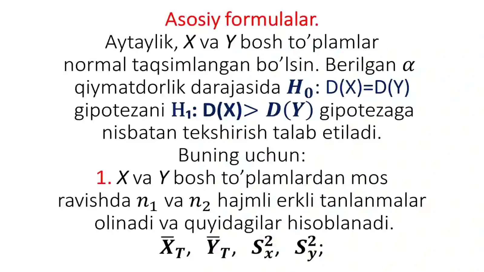 Ikkita normal bo`sh to`plamlar dispersiyalari tengligi haqidagi gipotezani tekshirish 2