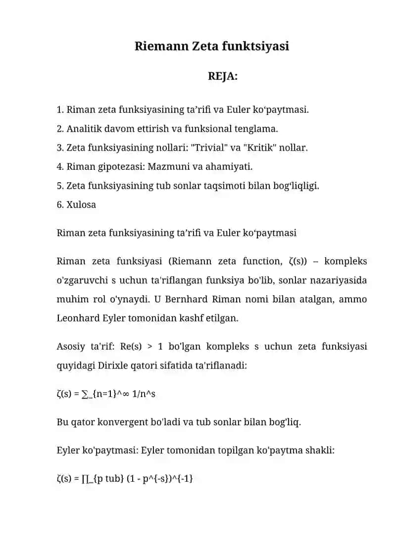 Riemann Zeta funktsiyasi 2