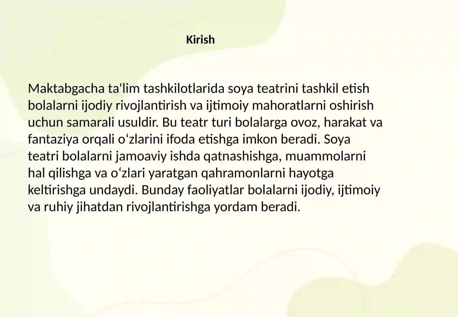 Maktabgacha ta'lim tashkilotida soya teatrini tashkil etish 2