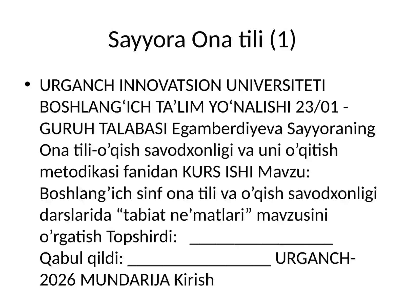 Boshlang’ich sinf ona tili va o’qish savodxonligi darslarida “tabiat ne’matlari” mavzusini o’rgatish 2