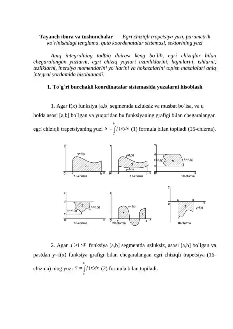 Aniq integralning ba`zi tadbiqlari 2
