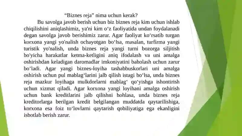 Turizmda Tadbirkorlik Faoliyatini Boshqarish va Biznes Reja 2