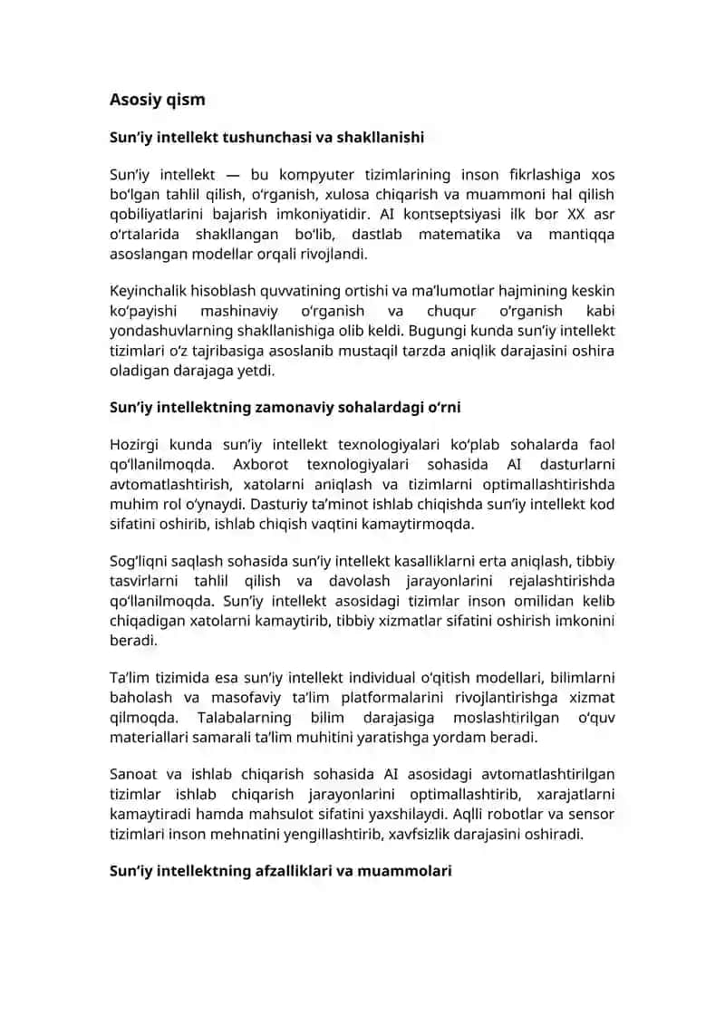 SUN’IY INTELLEKTNING HOZIRGI KUNDAGI O‘RNI VA RIVOJLANISH ISTIQBOLLARI 2