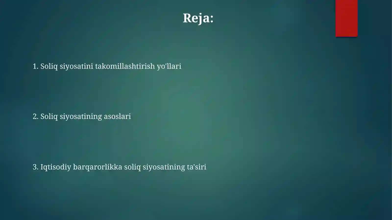 Soliq siyosati va uning iqtisodiy barqarorlikdagi oʻrni 2