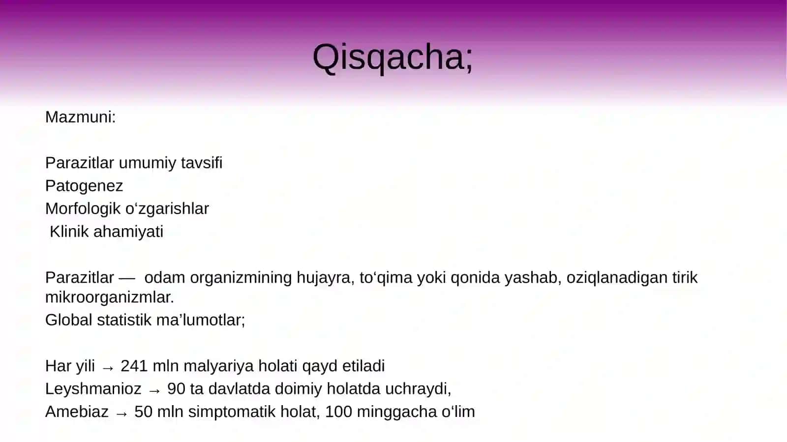 "Parazitar infeksiyalar: malyariya, leyshmanioz, amebiaz" 2