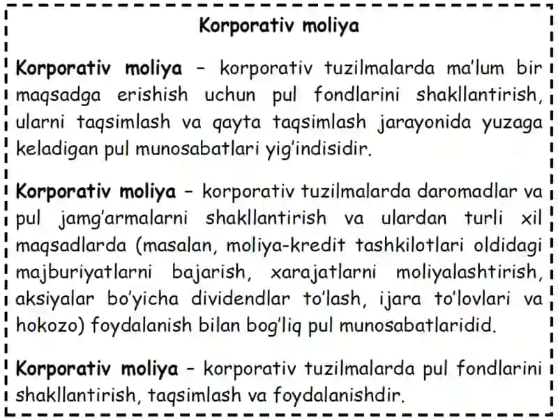 Korporativ moliyaning iqtisodiy mazmuni va tashkil etilishi 2