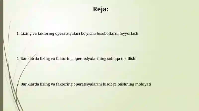 XMHS standartlari bo'yicha lizing va faktoring operatsiyalarining hisobi 2