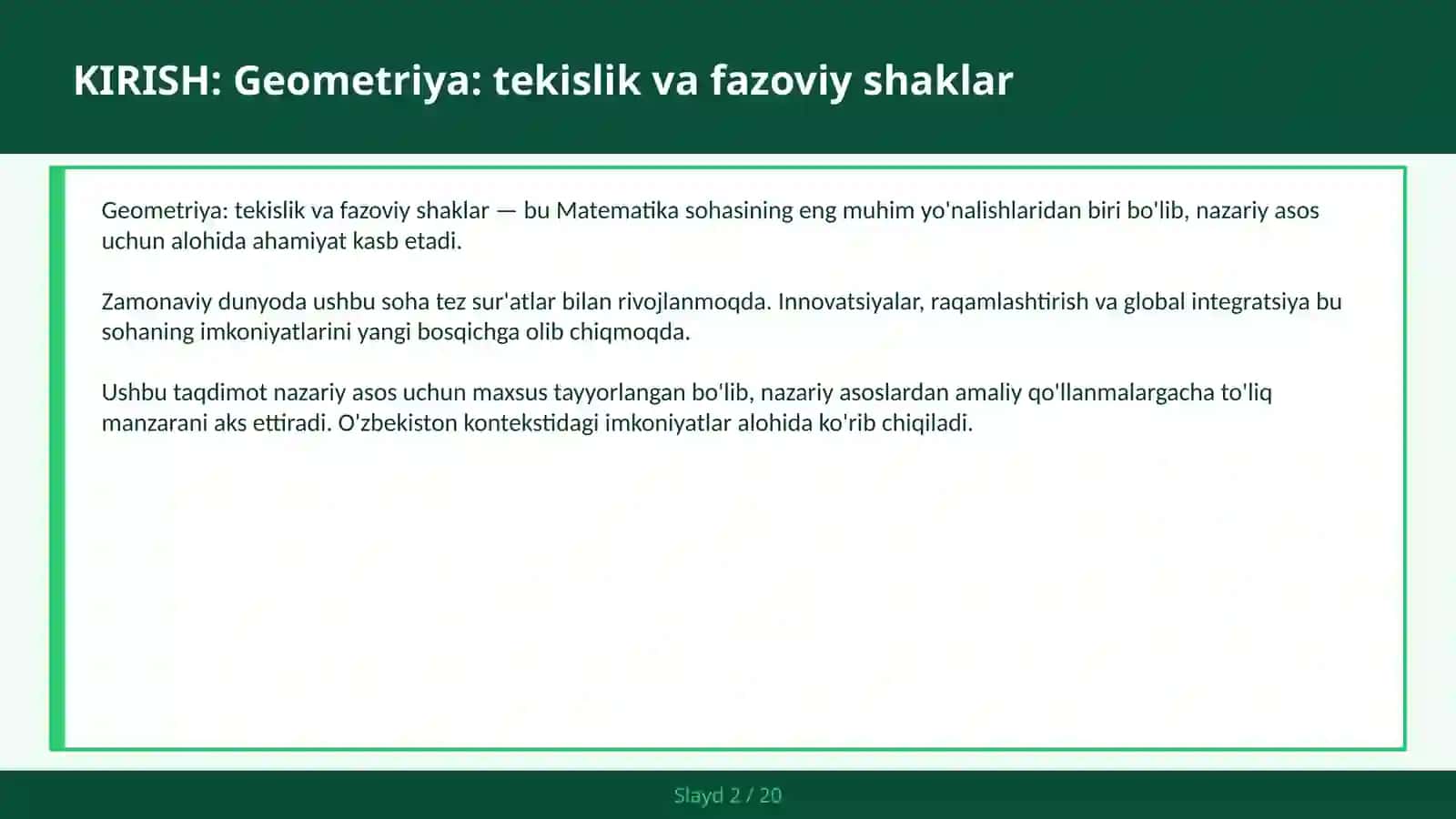 GEOMETRIYA: TEKISLIK VA FAZOVIY SHAKLAR 2