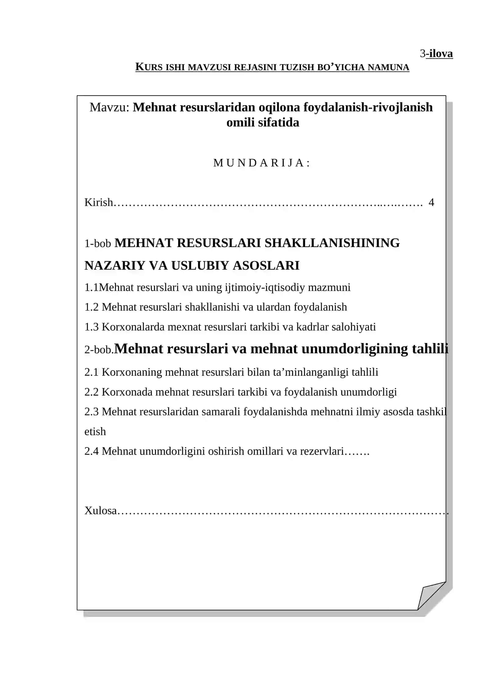 Kurs ishi titul varag’ini rasmiylashtirish bo’yicha namuna 2