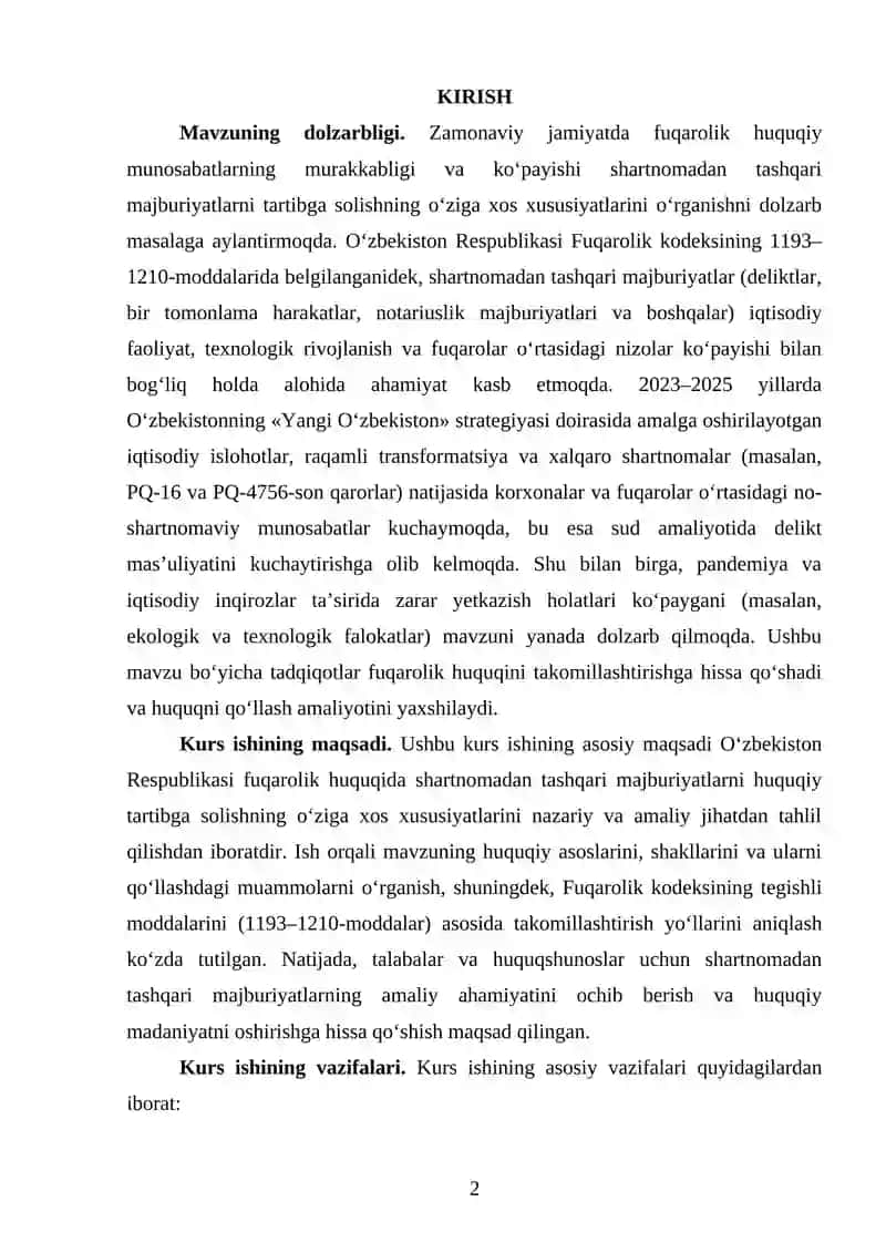 SHARTNOMADAN TASHQARI MAJBURYATLARNI FUQAROLIK HUQUQIY TARTIBGA SOLISHNING OʻZIGA XOS XUSUSIYATLARI 2