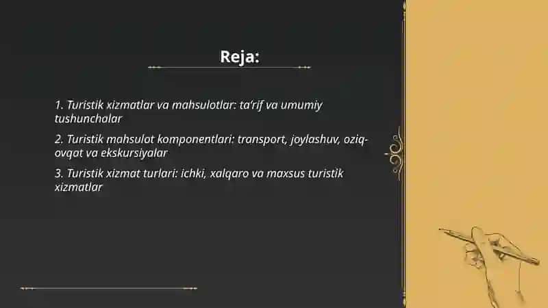 Turistik xizmatlar va mahsulotlar 2