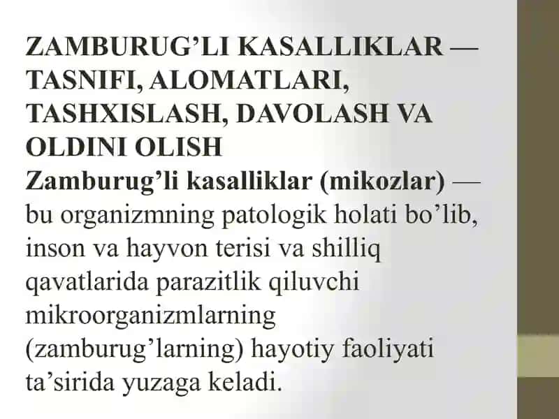 Zamburug’li infeksiyalar va ularning og’iz bo’shlig’ida namoyon bo’lishi. 2