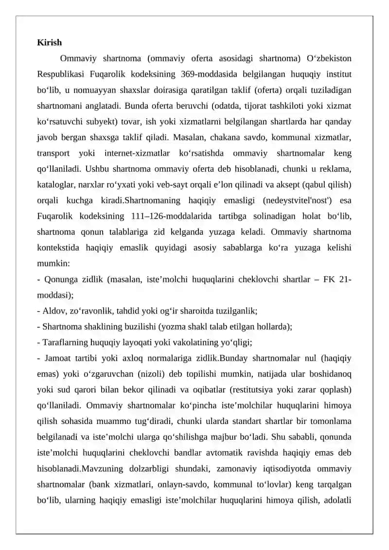 Ommaviy-huquqiy shartnomaning haqiqiy emasligi 2